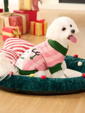 UFBemo 1pc Pet Christmas Sweater, For Cats & Dogs, With Reindeer & Snowman Pattern, Jacquard Knit Fashion Classic Elastic Comfortable Warm Dog Sweater
