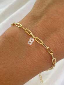 Stainless Steel Waterproof & Non-Fading Fashion Minimalist Micro-Inlaid Zirconia 26 Uppercase Letters Bracelet, Suitable For Women Everyday Wear - Gold - View 1