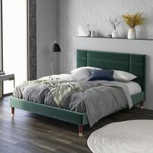 Upholstered Bed, Double Bed With Slatted Base, 140x200cm Upholstered Bed Frame With Headboard, In Dark Green Velvet, For Adults And Teenagers (Mattress Not Included) - Green - View 9