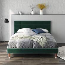 Upholstered Bed, Double Bed With Slatted Base, 140x200cm Upholstered Bed Frame With Headboard, In Dark Green Velvet, For Adults And Teenagers (Mattress Not Included) - Green - View 7
