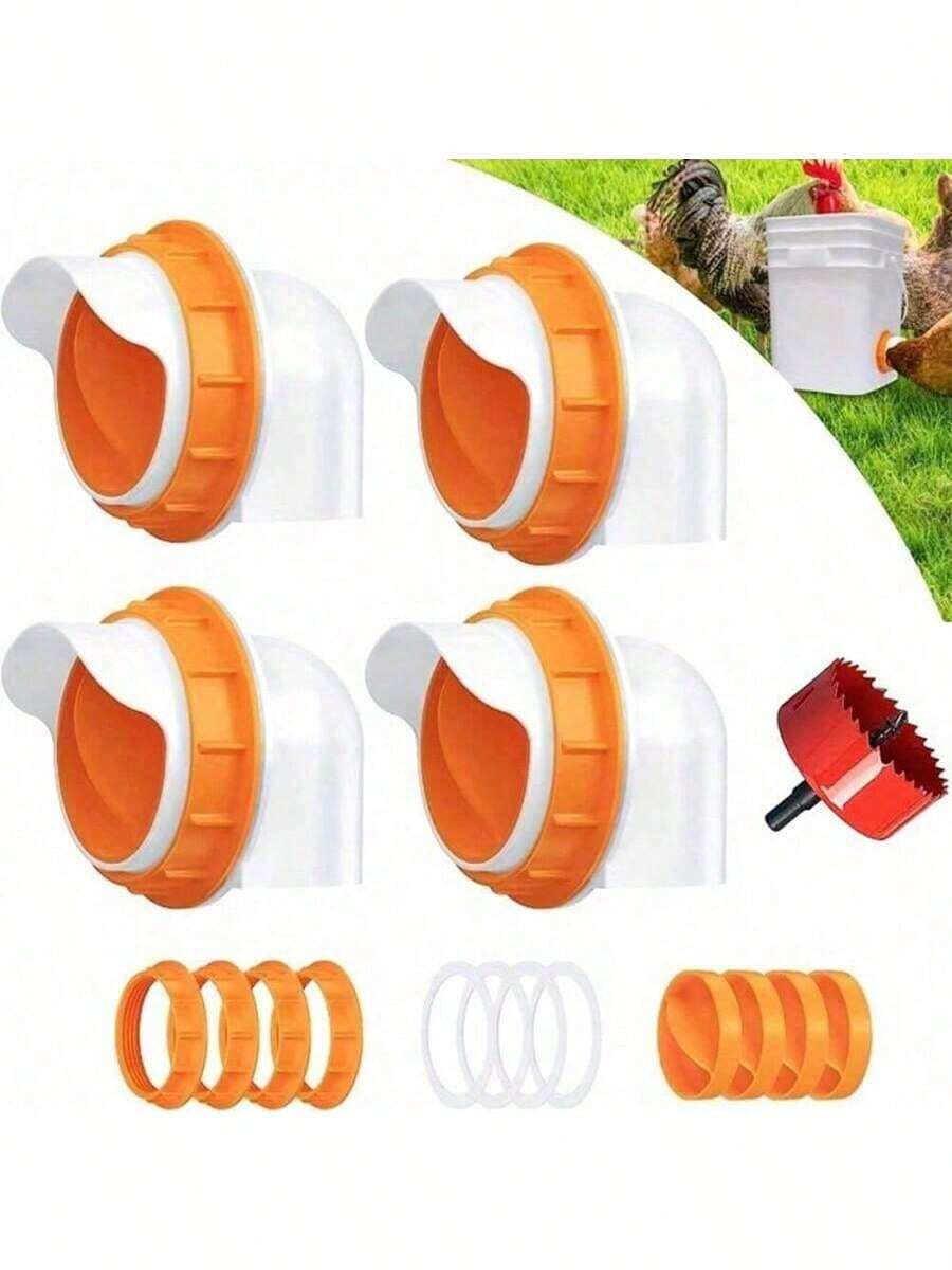 Automatic Chicken Feeder Set, Gravity-Fed, Reduces Waste, Waterproof & Reusable, Includes Drill Tool