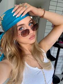 1 件女士时尚波西米亚风格女式头巾，90 年代印花百搭围巾/头带，可用作头巾、披肩、腰带、连衣裙配饰 - 水鴨藍 - 查看 2