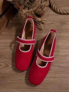 1 Par de Mocassins Lisos Femininos de Moda Casual e Confortáveis, Bico Fino, Antiderrapante, Camurça, Slip-On, para Uso Diário e Outdoor, Plus Size - Vermelho - Visão 2