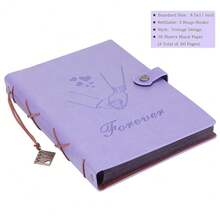 Scrapbook Photo Album PU Leather Scrap Book Mothers's Day Gift For Mom Valentines Gift Vintage Family Scrapbook Memory Photo Book 60 Pages,Purple - Purple - View 3
