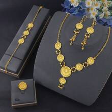 24K Gold Plated Turkish Fashion Jewelry Set, Arabic Bridal Necklace, Bracelet, Earrings, Ring For Middle Eastern Nigerian Women Wedding Party - 4pcs Jewelry Set - View 5