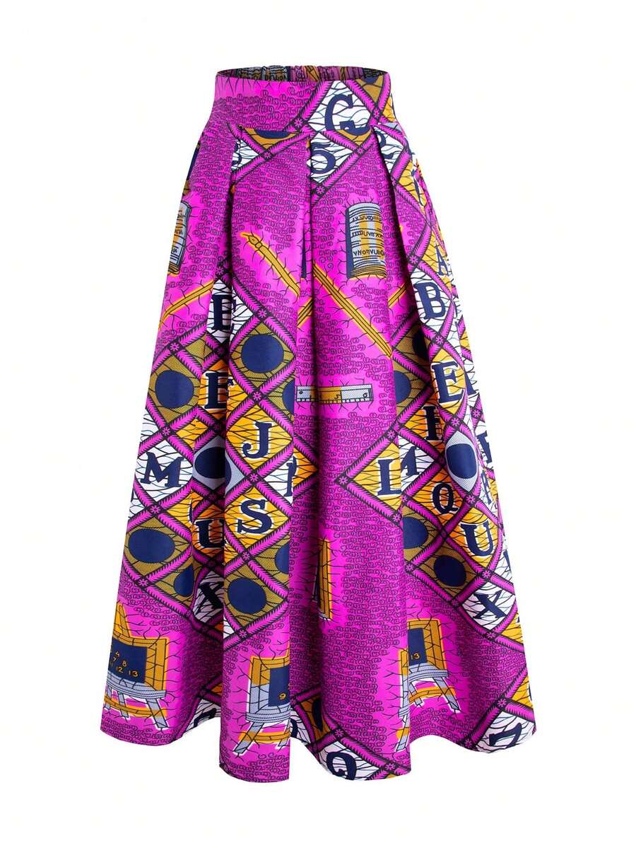 Newest Fashion Purple Ankara Print Maxi Party Skirt For Women - Purple - View 1