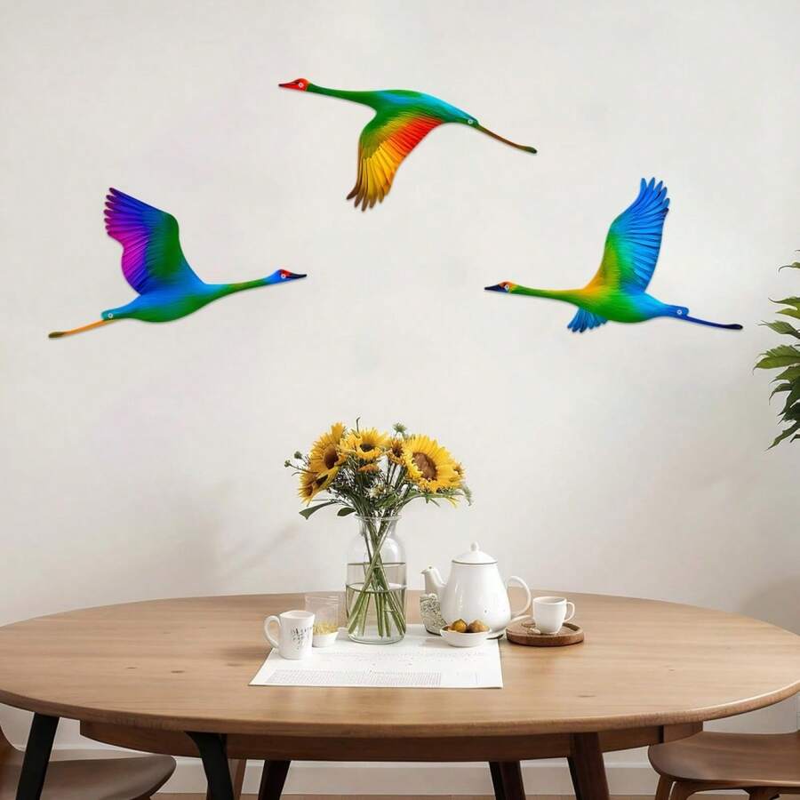 Escultura de pájaro de metal para pared, diseño de pájaro colorido, letrero colgante para sala de estar, balcón, decoración de jardín - Multicolor - Ver 1
