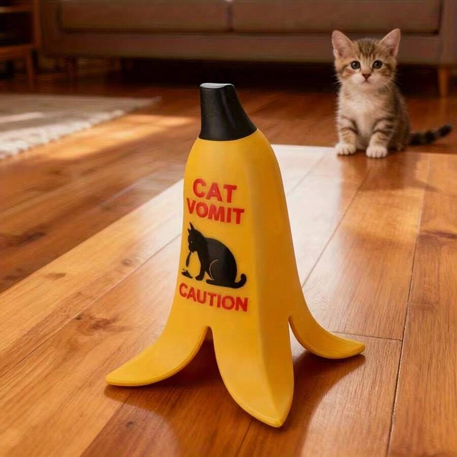 Banana Peel Edition Caution Sign, Creative Cat Design - Cat Style - View 1
