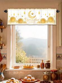 1pc Ramadan Mubarak Blackout Short Curtain Valance,139*46cm Crescent Lantern Elements Pattern Polyester Short Window Valance,Perfect For Living Room Bedroom Bathroom Kitchen Room Home Decor,Themed Festive Home Decor,Perforable Curtains,Eid Treatments With Rod Pocket,Room Decor,Ramadan Party Gifts Favors