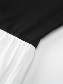 Hot  Off The Shoulder Long Sleeve Contrast Color Stitching Dress Chic Fashion Evening Party Holiday Casual Outfit - 白色 - 查看 10