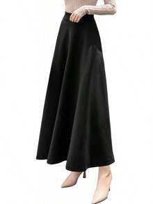 Women's Fall Winter A-Line Swing Pleated Long Maxi Skater Skirt, Wool, Style - Nâu túi - Xem 5