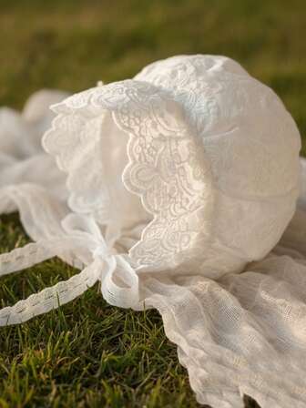 1pc Lace Trim Palace Style Princess Bucket Hat For Baby Girl, Embroidered Princess Hat, Newborn Fetal Hat