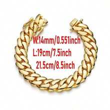 2pcs Miami Cuban Link Chain Set For Men Hip Hop Jewelry 14mm Stainless Steel 18K Golden Plated Lock Buckle Bracelet Necklace Set - Vòng tay 8,5 inch - Xem 5