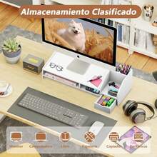 Soporte para Monitor, Soporte para Monitor de Computadora de 2 Pisos, Diseño de Ergonomía, Material Duradero, Gran Espacio de Almacenamiento, Adecuado para Oficina, Hogar, Escuela - 1 - Ver 6
