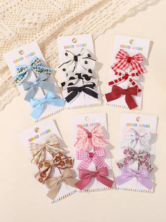 3pcs/Set Cute Floral Embroidery Bow Hair Clips, Handmade Flower Hair Accessories Designed For Girls