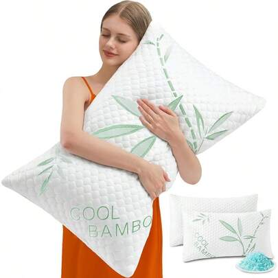 AWYYCooling Pillows Shredded Memory Foam Pillows Queen Size Set Of 2 Adjustable Firm Bamboo Bed Pillows For Hot Side Back And Stomach Sleepers