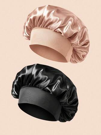 1/2/3 piezas Gorro de seda para dormir, gorros de satén, gorro de dormir de seda con banda elástica suave, envoltura de cabello de seda para cabello rizado (Negro Dorado)