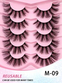 ENCHUW 5 Pairs Dramatic Fluffy False Eyelashes Volume Long Thick Eyelashes Faux Mink Lashes Reusable Fake Eyelashes Makeup Lashes - Black - View 5