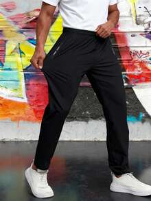 1pc Teen Boys Outdoor Exercise Sports Casual Elastic Waist Jogger Pants, Spring/Autumn - Black - View 4