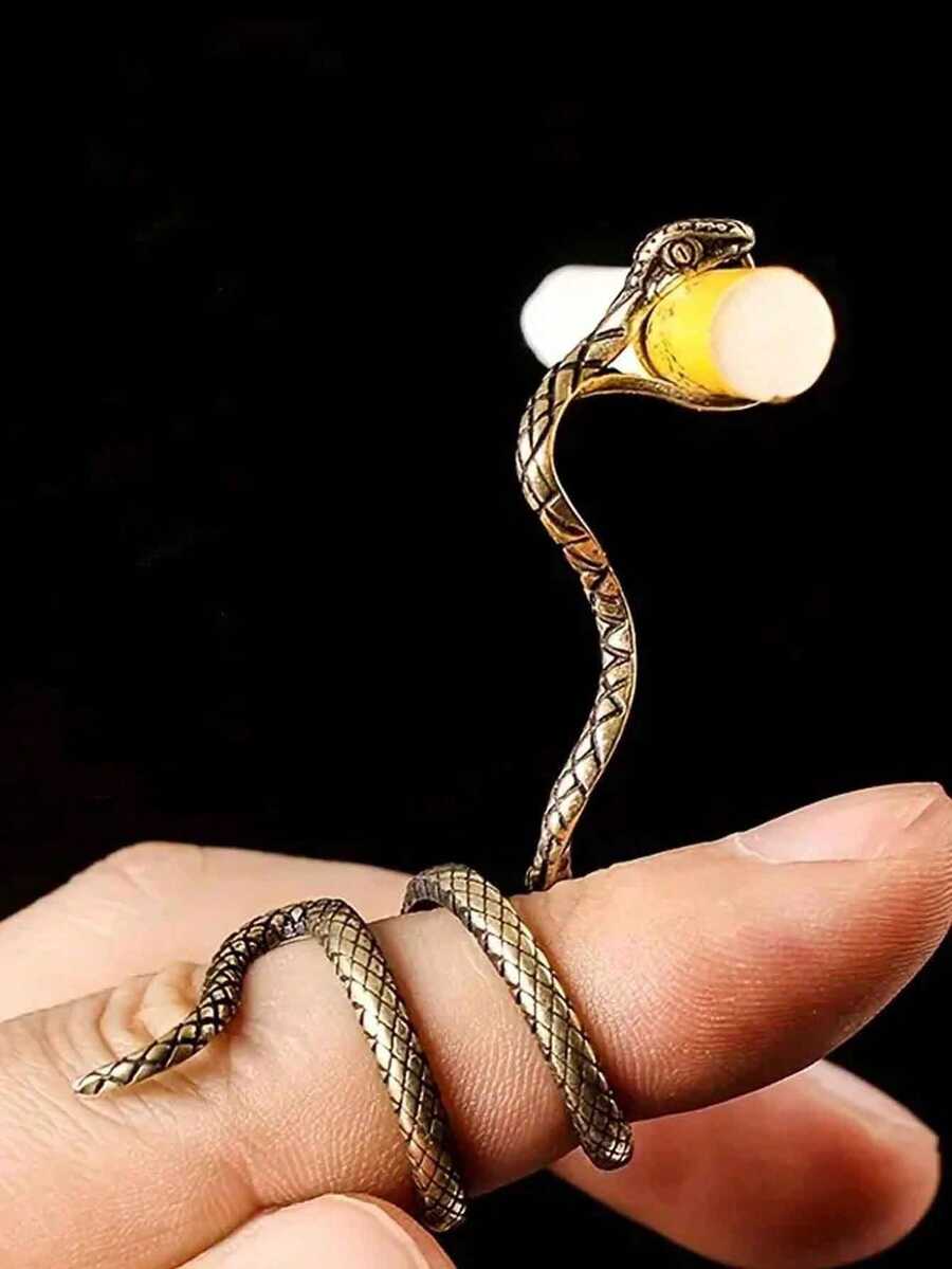 Unisex Retro Curved Long Snake Ring Adjustable Opening Mens Pipe Design Cool Jewelry Back To School Supplies - Yellow - View 1