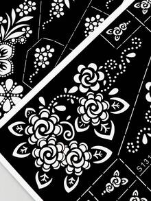 2 Sheets, Small Fresh Flower Hand Drawn Tattoo Hollow Template, Self-Adhesive And Reusable For Body Painting - Black - View 6
