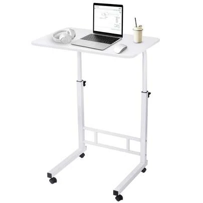 Adjustable Height Mobile Computer Desk For Small Space Rolling Writing With Wheels Corner Home Office Study Portable Bedrooms Work Size 23 Inch White