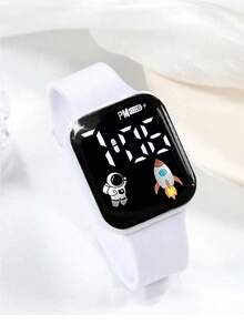 6/1pc Girls Cartoon Heart-Shaped Square Digital Watch + Necklace Bracelet Earrings Ring Jewelry Set Halloween Gift Christmas Gift Birthday Gift