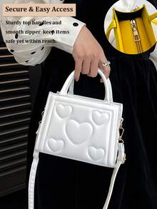 Vintage Heart Quilted Square Handbag For Women, Heart Embossed Shoulder Bag With Adjustable Strap & Dual Top Handles, Convertible Crossbody Purse For Parties, Commute, Travel And Date Nights, Fits Phone, Makeup Compact & Keys In Black, White, Yellow And Green,The Best Gift Choice, Birthday Gift, Christmas Gift[US Local Warehouse]