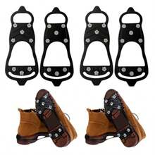 4/2 Pieces Ice Cleats With 8 Spikes, Stainless Steel Studs, Winter Outdoor Anti-Slip Traction Device, Suitable For Walking, Hiking, And Mountaineering, Anti-Slip Ice Grippers - Anti-Ice Device, Suitable For Hiking, Ice Climbing, Hunting, Running, And Winter Walking - Compatible With Ski Boots/Regular Shoes - Suitable For Snow, Ice, And Rocky Terrain