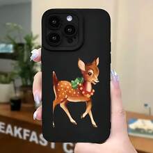 2026 nueva funda de teléfono esmerilada, funda de teléfono con estampado de ciervo y lazo navideño para  17 15 Pro Max  17 14 Pro  17 13  Galaxy S23 S22 S21 funda protectora para teléfono regalo de pareja para novio novia regalo de vacaciones - Negro - Ver 5
