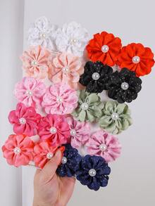 Bộ 10 kẹp tóc giả ngọc trai trang trí hình hoa cho bé gái, kẹp tóc hình hoa trà chấm vàng, phụ kiện tóc DIY dễ thương dùng hàng ngày, màu ngẫu nhiên. - Nhiều màu - Xem 2
