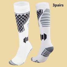3 Pairs Unisex Thick Thermal Ski Socks, Breathable & Warm For Outdoor Sports Like Skiing, Ice Skating, Hiking In Winter
