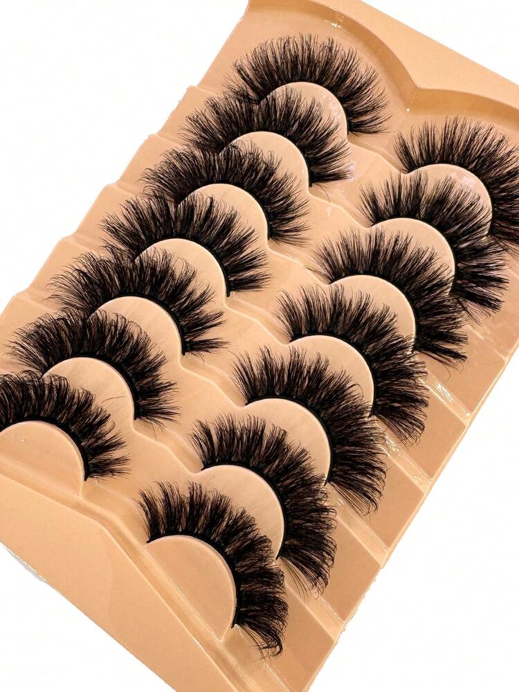 7 Pairs Natural Look False Eyelashes, Fluffy Soft 3D Mink Lashes, Lengthening & Volumizing, Messy Multi-Layered, Short & Dense Fake Lashes, Loose Eyelash Set, Suitable For Wedding, Party, Nightclub, Work, Meeting And Daily Wear, Comfortable To Wear - 黑色 - 查看 4