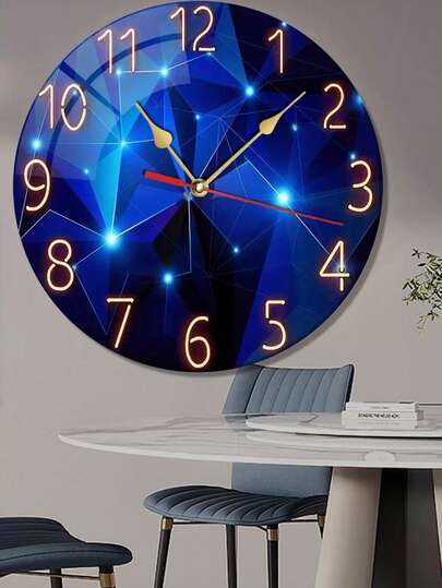 Pc 10 Inch/12 Inch Constantplanet Silent Wand Wood Klok Dreamy Dark Blauw Geometric Ideal Living Room, Bedroom, Kitchen Outdoor Home Room view 3