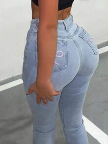 GILIPUR Y2K Style Women's Flare Jeans, Bow Decor, Solid Color High Waist Slim Fit Stretchy Fabric, Casual Versatile, Filled With 2000s Vibe, Suitable For Autumn/Winter, Retro Style, Great For Outings On New Year, Thanksgiving, Christmas And Other Holidays