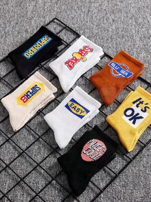 4/8 Pairs Of Men's Colorful Stylish Street Style Letter Print Sports Crew Socks, Anti-Slip, Anti-Friction,Moisture Wicks, Sweat And Odor, Suitable For Basketball And Football,Suitable For Spring,Summer,Fall And Winter, Random Colors - Multicolor - View 4