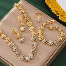 5 件优雅女士 14K 镀金首饰套装雪花花朵水滴水钻简约可爱项链手链戒指耳环珠宝母亲节礼物带礼盒情人节、妈妈、母亲、母亲节、礼物