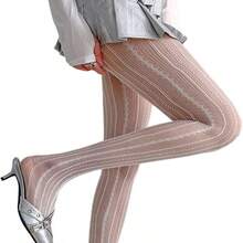 Elegant Openwork Lace Fishnet Stockings With Geometric Jacquard Patterns, Stretchy And Comfortable For A Snug Fit - 白色 - 查看 5