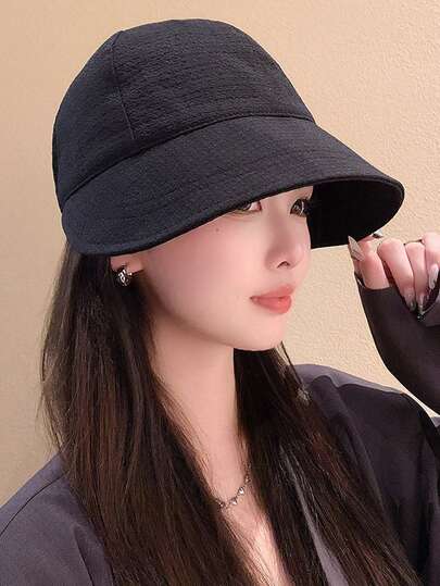 Korean Style Fashion Sun Hat, Large Head Circumference, Small Face, Summer New Versatile Casual Bucket Hat, Sun Protection, Solid Color