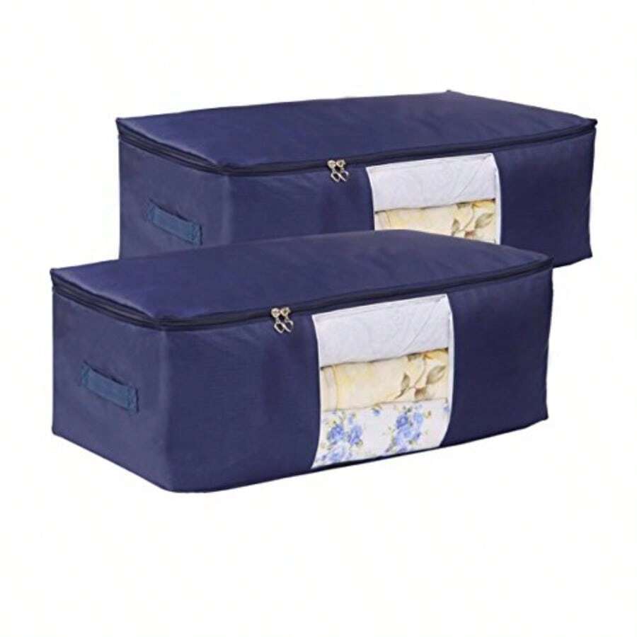 YBlanket Storage Bags Pillow Bedspread Bedding Clothes Organizer Storage Containers with Zippers Breathable and Moistureproof. Navy Blue 2pcs L - Azulmarino2 piezas - Ver 1