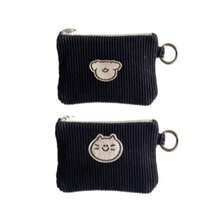 灯芯绒拉链小袋多用途钱包，可装口红、耳机和钥匙，可手洗，边缘彩绘细节，无印花设计，女士钱包，迷你钱包，钱包，零钱包 - 彩色 - 查看 15