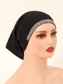 1 chiếc mũ ống đính đá màu trơn dành cho nữ, khăn trùm đầu bằng vải jersey, khăn bandana, khăn thời trang đính kim cương, phụ kiện hijab, mũ hijab, đa năng cho trang phục hàng ngày, mọi mùa, mùa hè, đi biển. - Màu trơn - Mũ đính đá - Xem 18