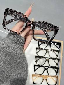 6 Stück Kunststoff Leopard mehrfarbige ovale Vollrandbrille im Ins-Stil, beliebtes Design für Frauen, klare Gläser für den Alltag, Schul-Basics, Wochenendoutfit, Termine, Ausgehen, Modezubehör, geeignet für alle Gesichtsformen - Transparent - Übersicht 3