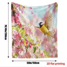2D Flat, Vintage Floral Bird & Cherry Blossom Print Blanket - Soft Flannel All-Season Cozy Throw For Sofa, Bed, Office & Home Decor - Machine Washable, Bedroom Decor, Durable Fabric, Decorative Cover, Home Decorators - 彩色 - 查看 13