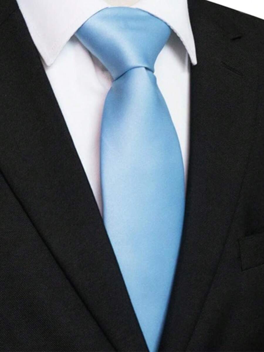 1pc Solid Color Satin Necktie, Men's Solid Color Tie, Suitable For Business And Wedding Occasions (7cm),Festival,Graduation Gift - Baby Blue - View 1
