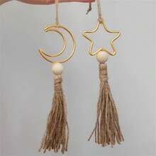 2件套波西米亚极简主义星星/月亮吊坠，月亮星星挂饰套装，房间装饰，墙面装饰，礼品，适用于客厅家居装饰、卧室装饰、家居装饰、房间装饰 - 金色 - 查看 7