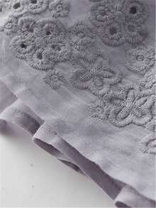 Women Flared Midi Skirt With Embroidery And Fake Drawstring Casual Boho Woven Fabric Skirt - Dusty Blue - View 4