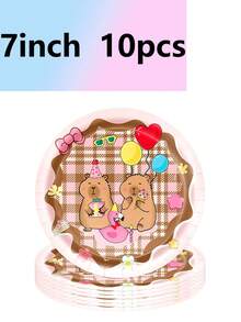 10pcs Capibalapi Themed Party Supplies Tableware, Plates, Tissues, Cups, Party Decorations, Holiday Celebrations, Birthday Parties, Tea Parties, Home Office Parties, Birthday Party Supplies, Capibalapi Supplies Cute - Multicolor - View 7