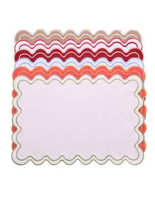 1/2/4/6pcs Bohemian Style Rectangular Embroidered Placemats With Wavy Edges, Solid Color, Non-Slip Mats For Dining Room, Kitchen, Table, Home Decor, Suitable For Restaurants, Living Rooms, Parties, Weddings, Offices, Coffee Tables, All Seasons (Multiple Color Options) - Multicolor - View 2