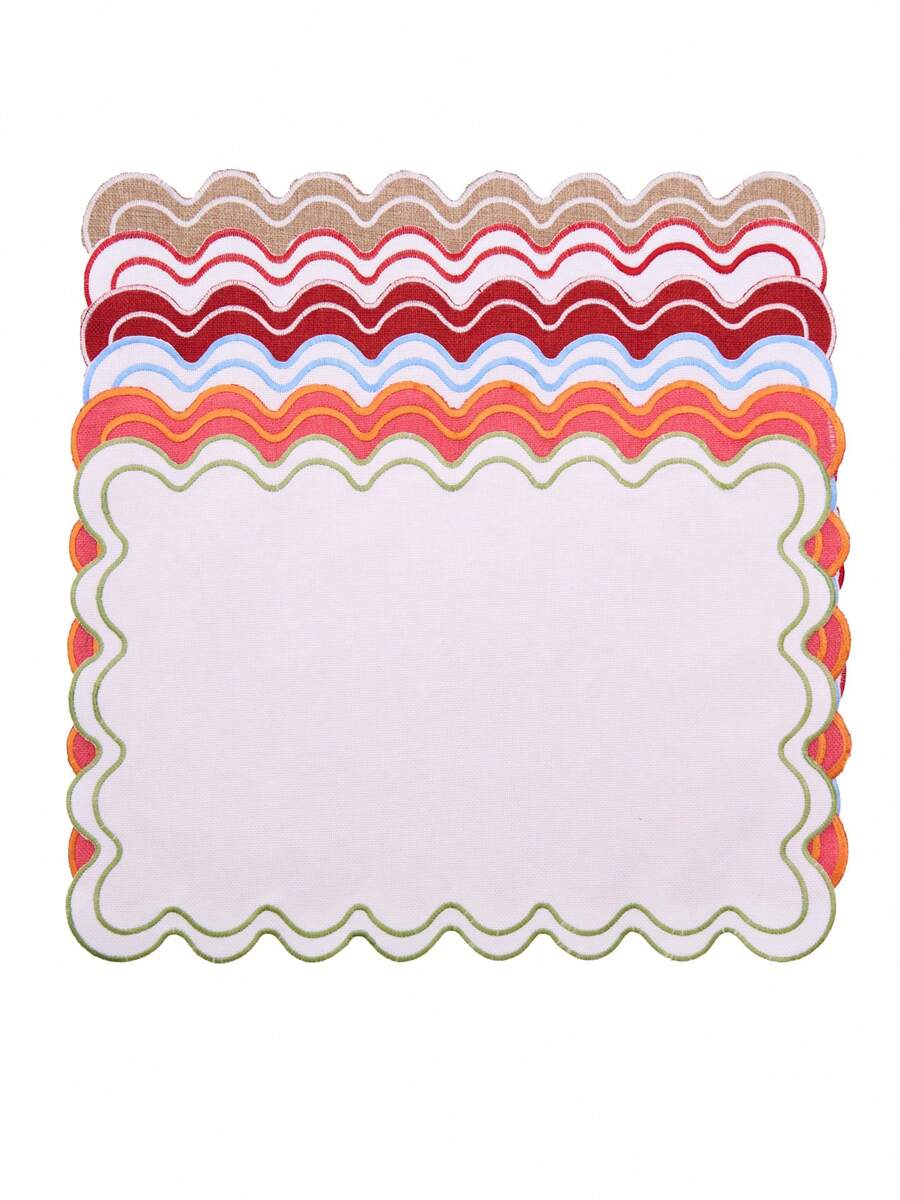 1/2/4/6pcs Bohemian Style Rectangular Embroidered Placemats With Wavy Edges, Solid Color, Non-Slip Mats For Dining Room, Kitchen, Table, Home Decor, Suitable For Restaurants, Living Rooms, Parties, Weddings, Offices, Coffee Tables, All Seasons (Multiple Color Options)